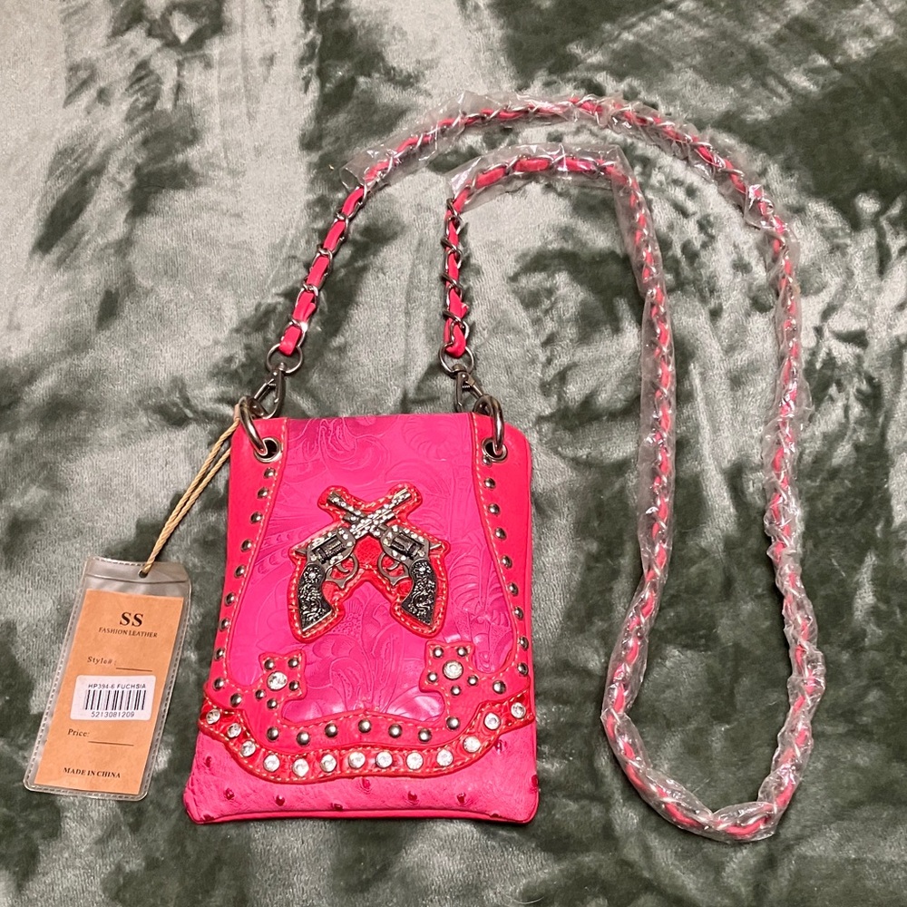 Hot Pink Studded Western Crossbody Phone Bag
